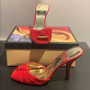 Red Guess stilettos